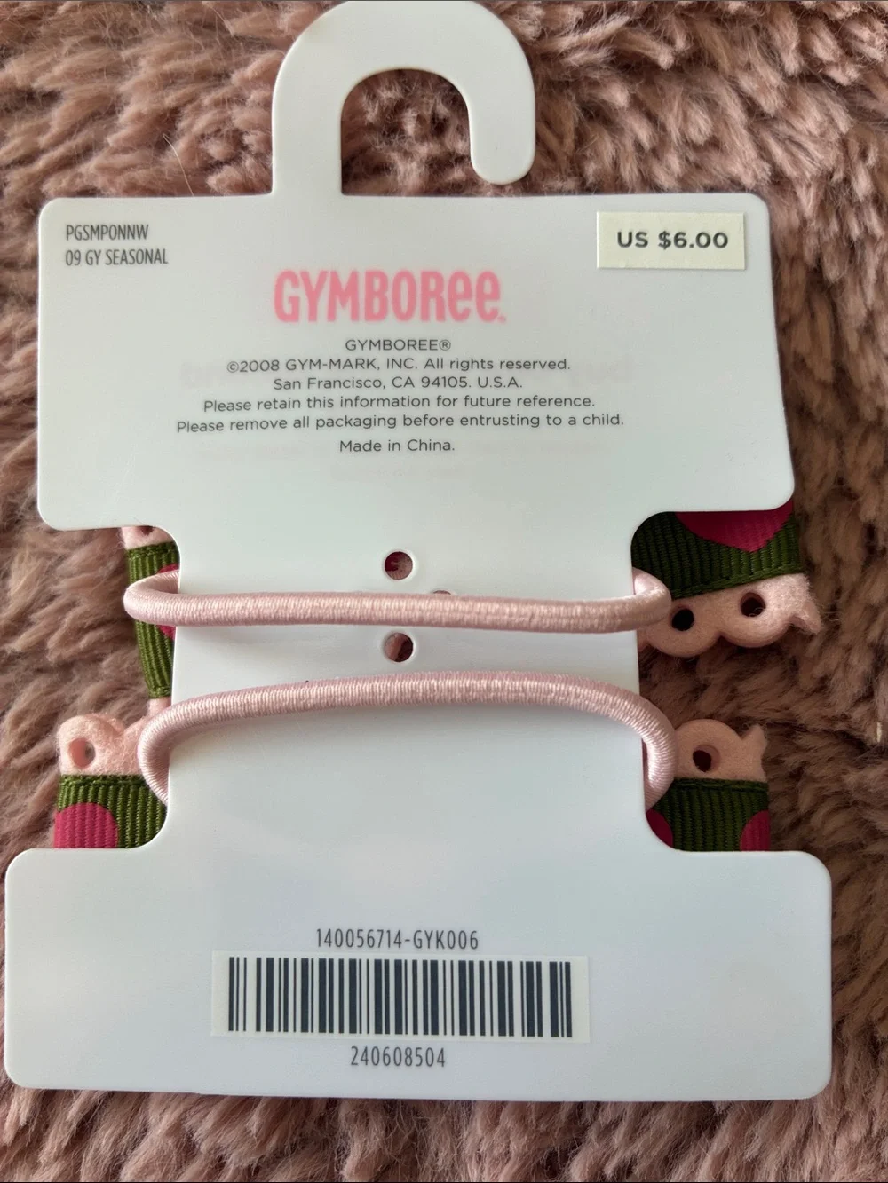 Gymboree Pink & Green Heart Ribbon Hair Clips - 2 Pack